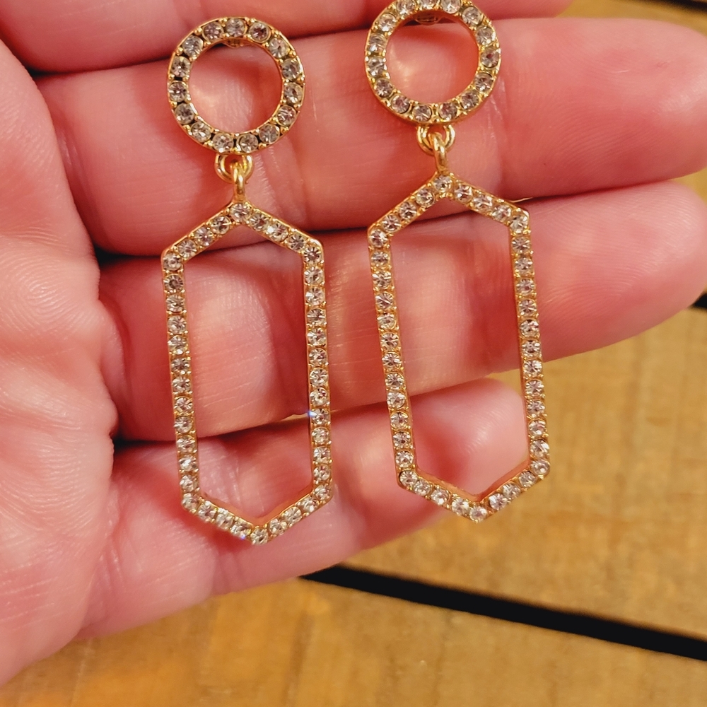 Geometric Rhinestone Drop Earrings - Picture 5 of 5